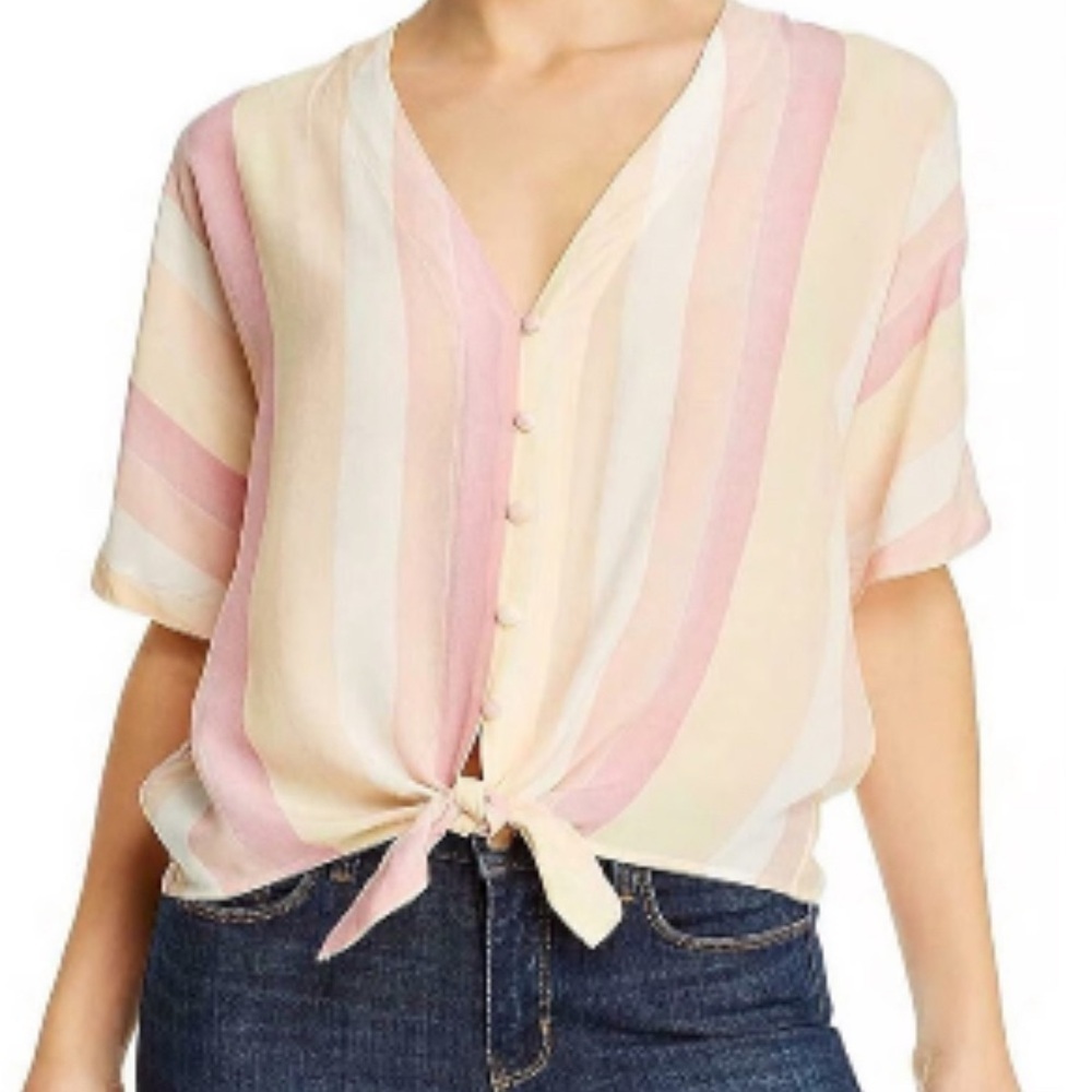 Rails Thea V-neck Knotted Tie Front Top in Sunrise Stripe Top Size XS